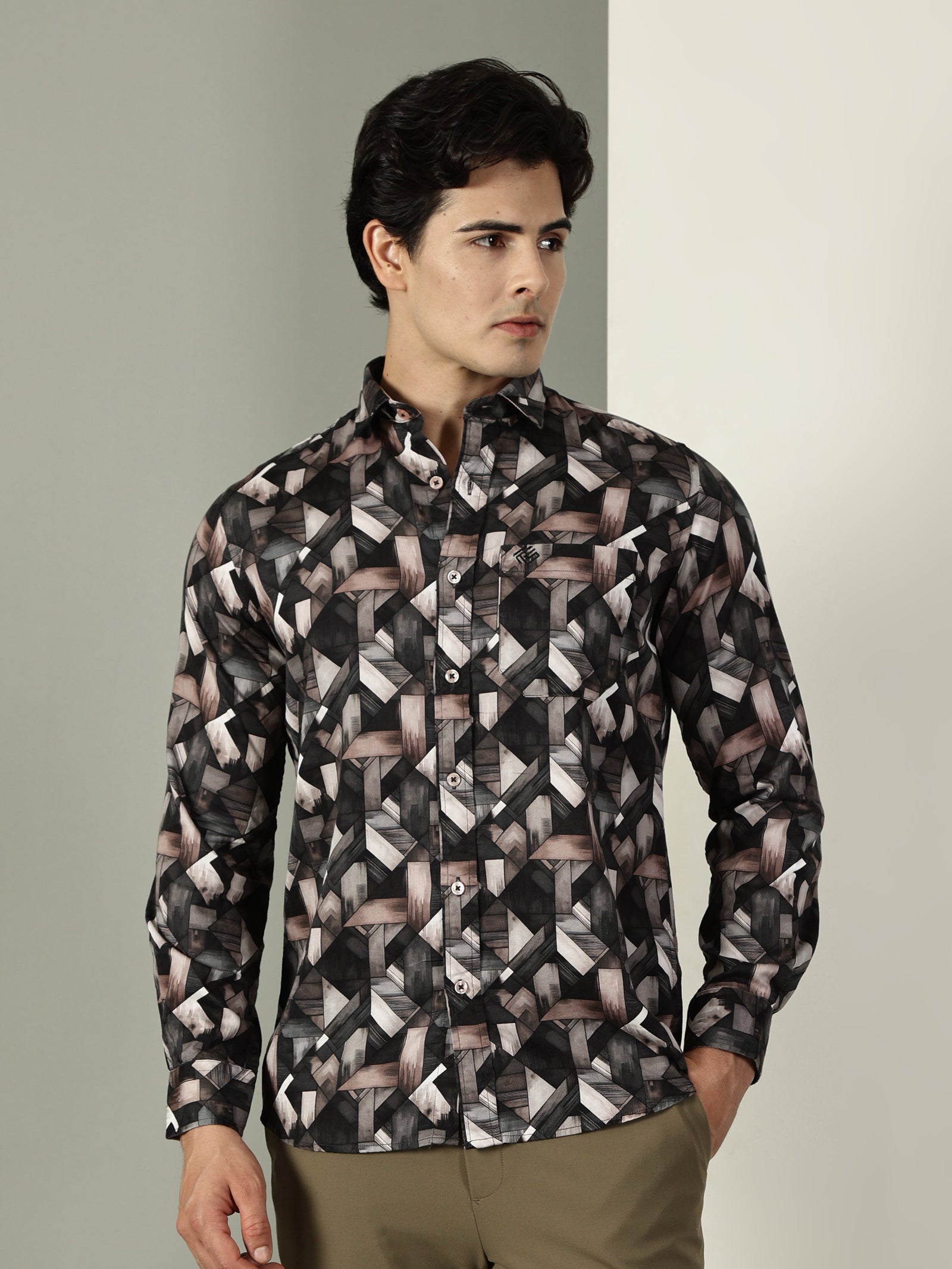 60’s Satin Digital Print Premium Cotton Shirt