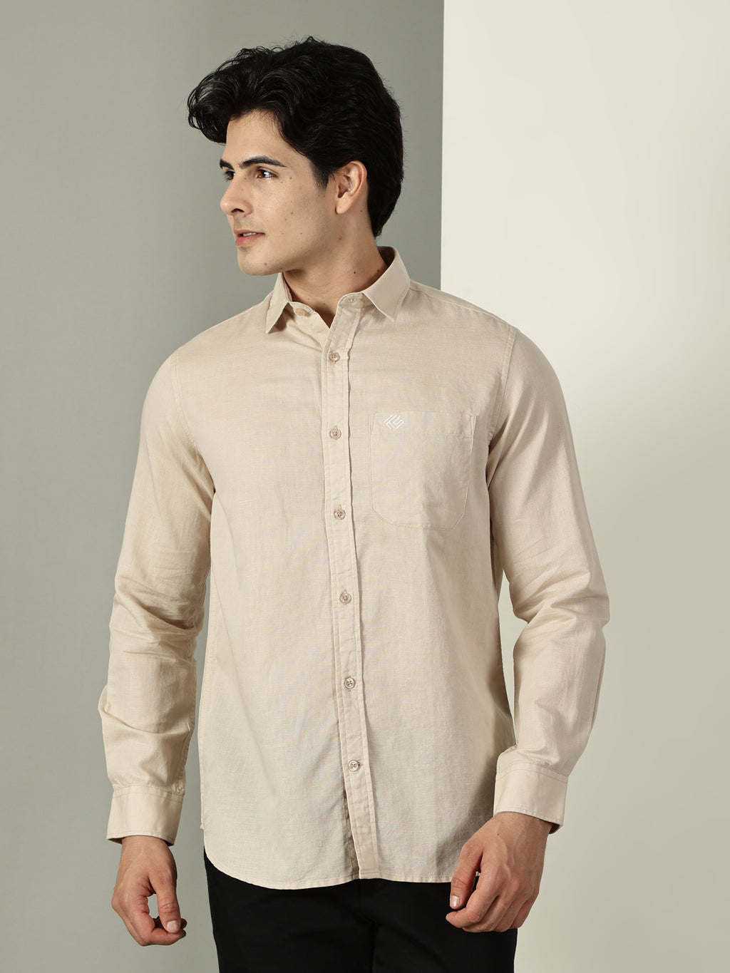 Beige Cotton Linen Signature Shirt