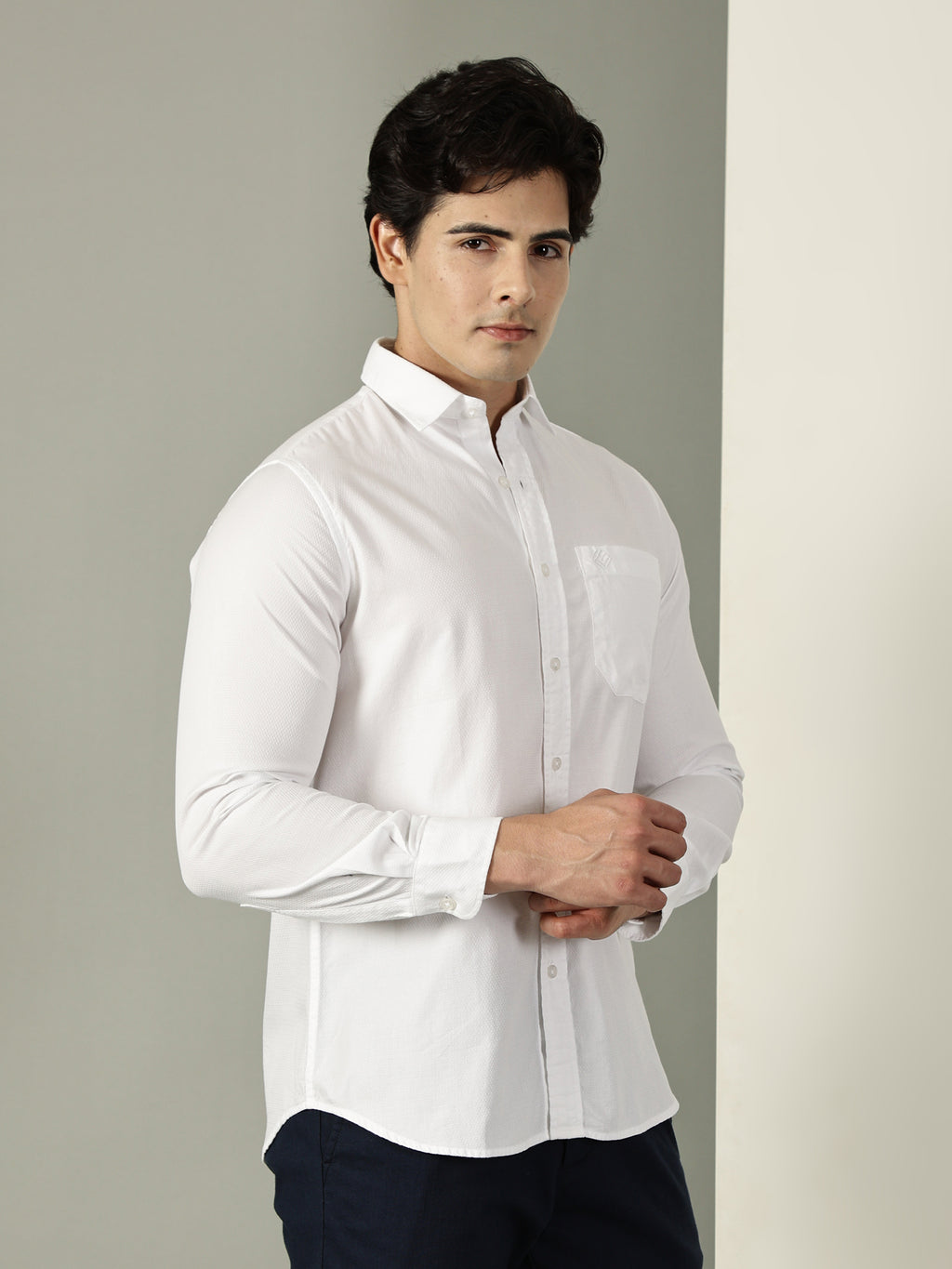50’s Dobby Premium Cotton White Shirt