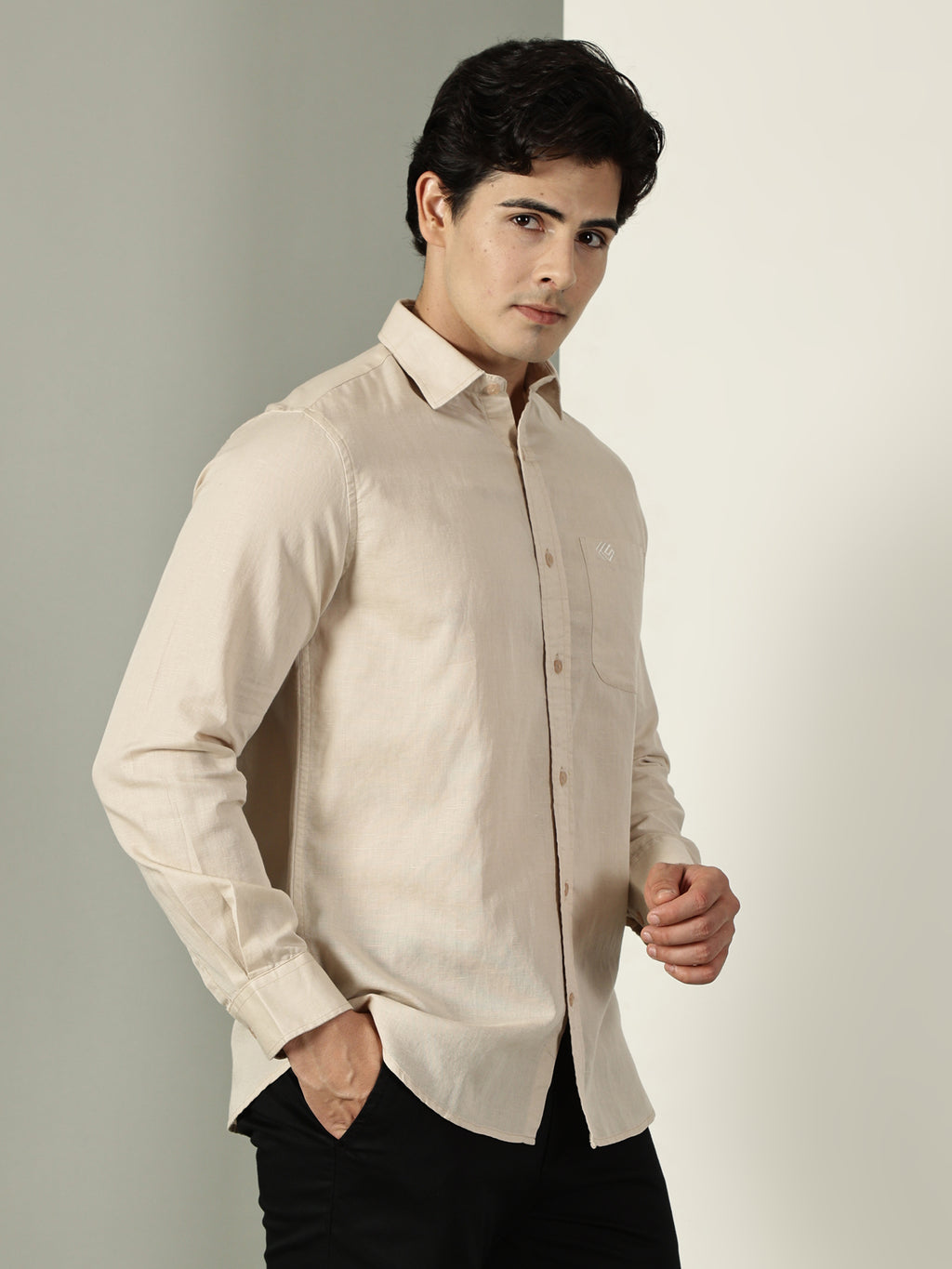 Beige Cotton Linen Signature Shirt