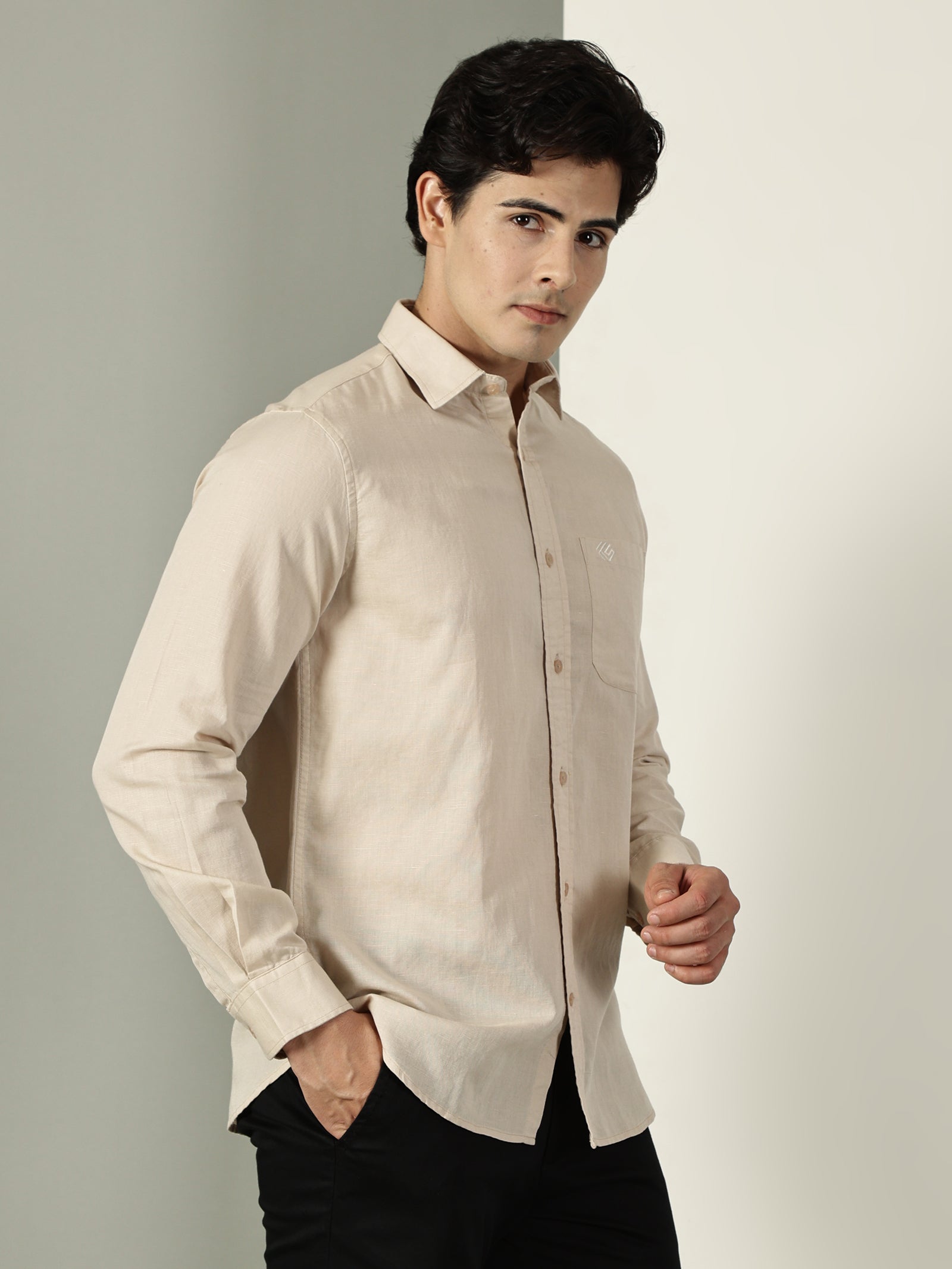 Beige Cotton Linen Signature Shirt