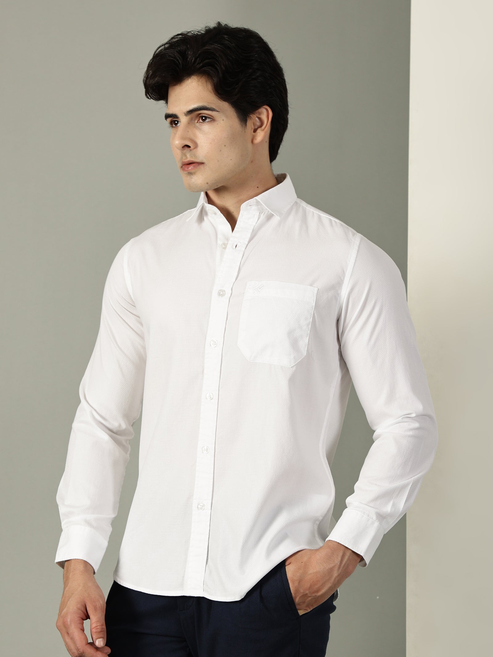 50’s Dobby Premium Cotton White Shirt
