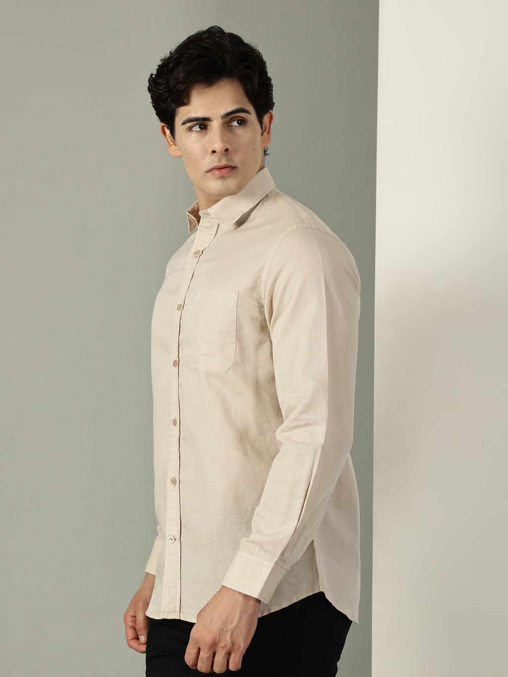 Beige Cotton Linen Signature Shirt