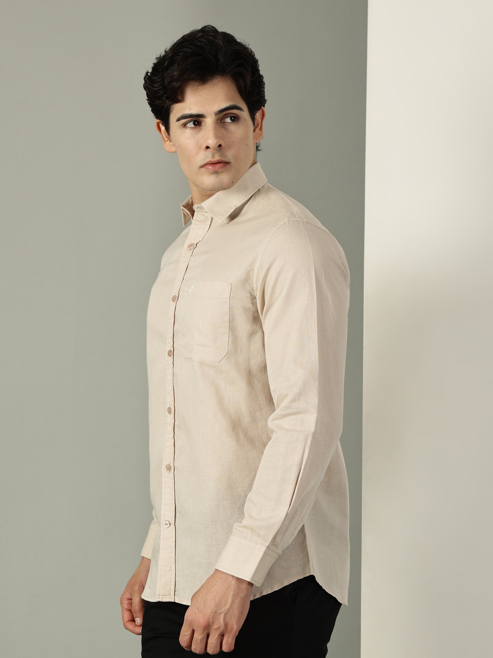 Beige Cotton Linen Signature Shirt