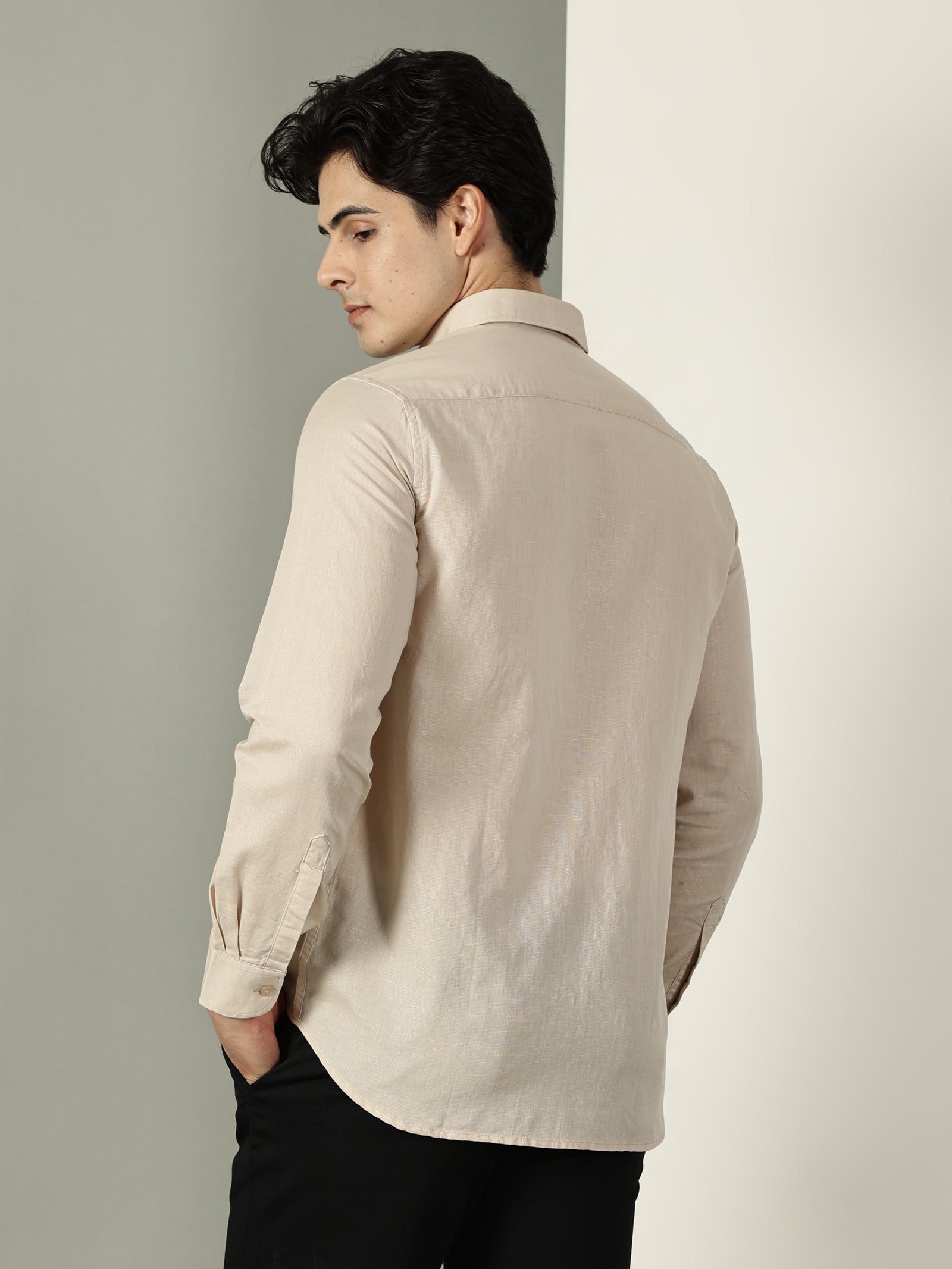 Beige Cotton Linen Signature Shirt