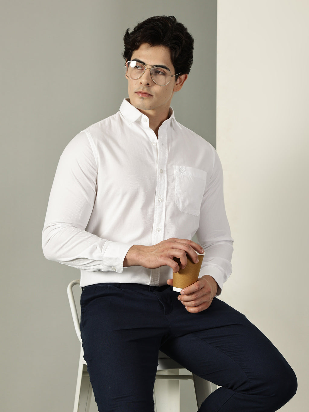 50’s Dobby Premium Cotton White Shirt