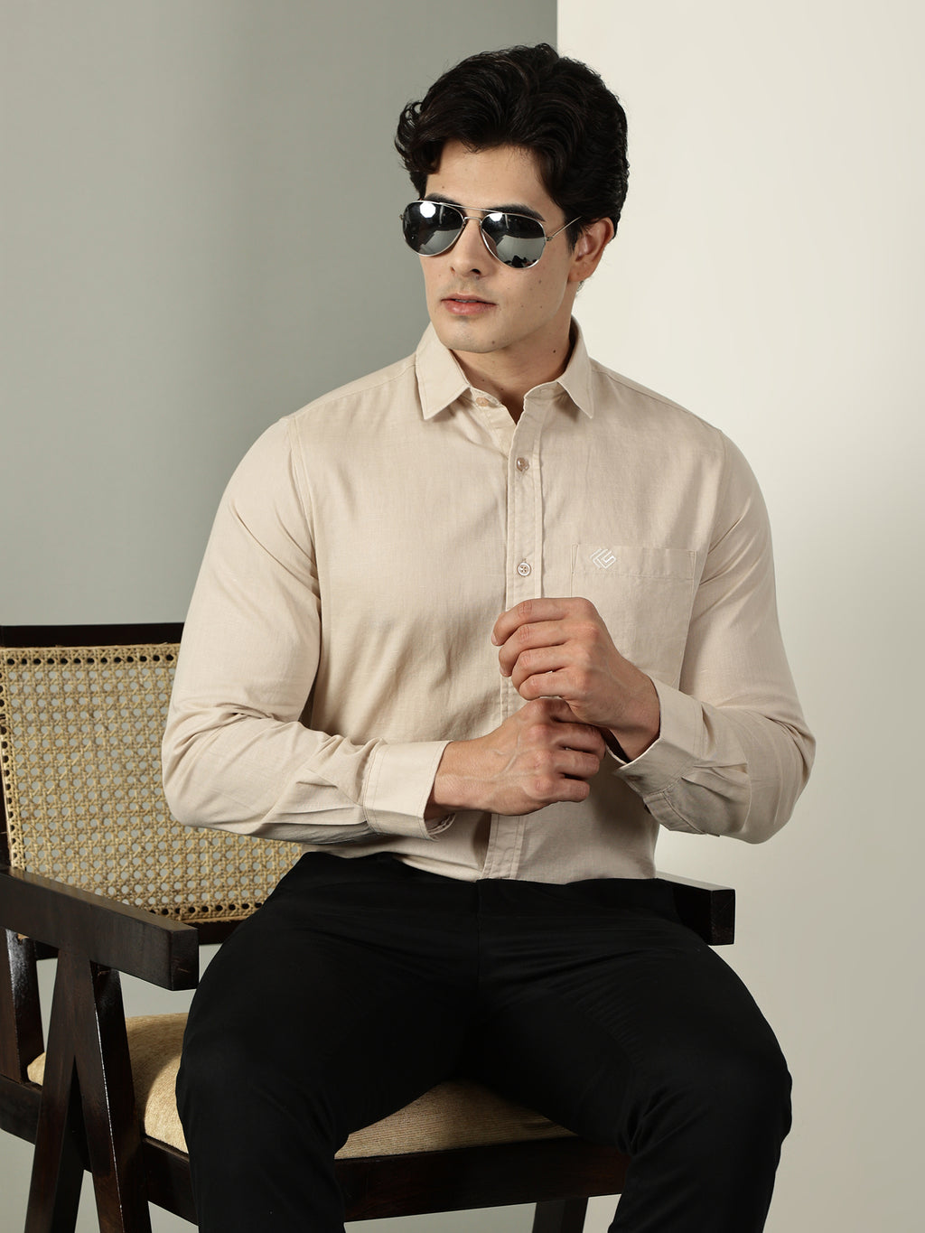 Beige Cotton Linen Signature Shirt