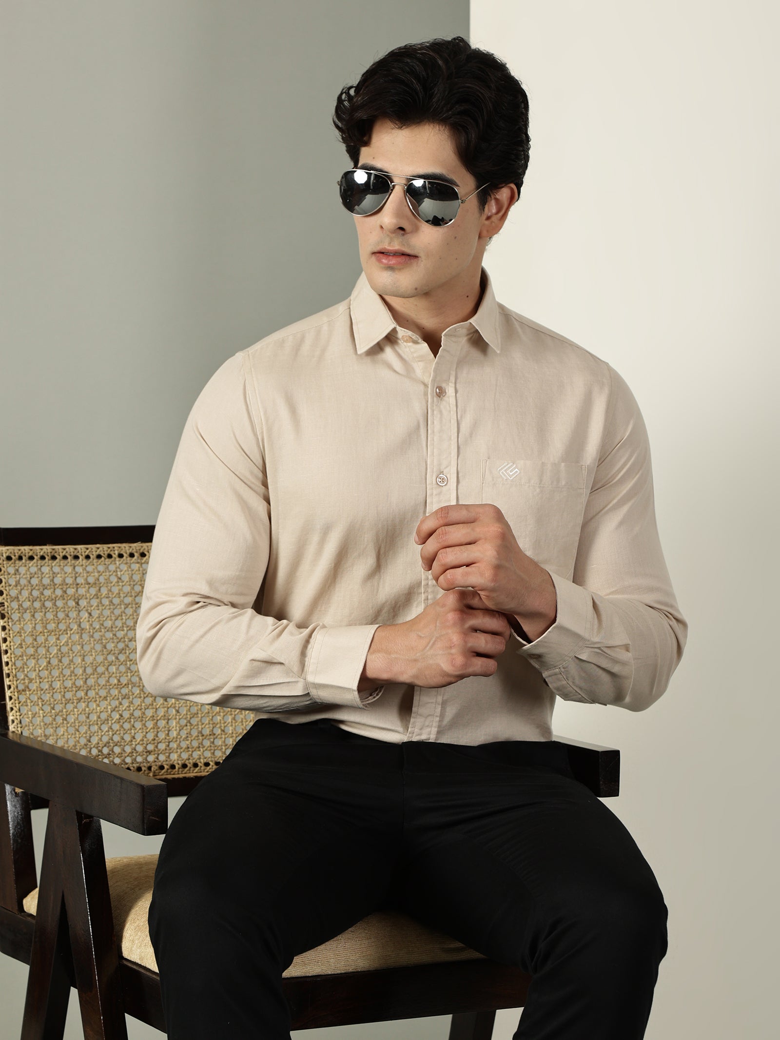 Beige Cotton Linen Signature Shirt