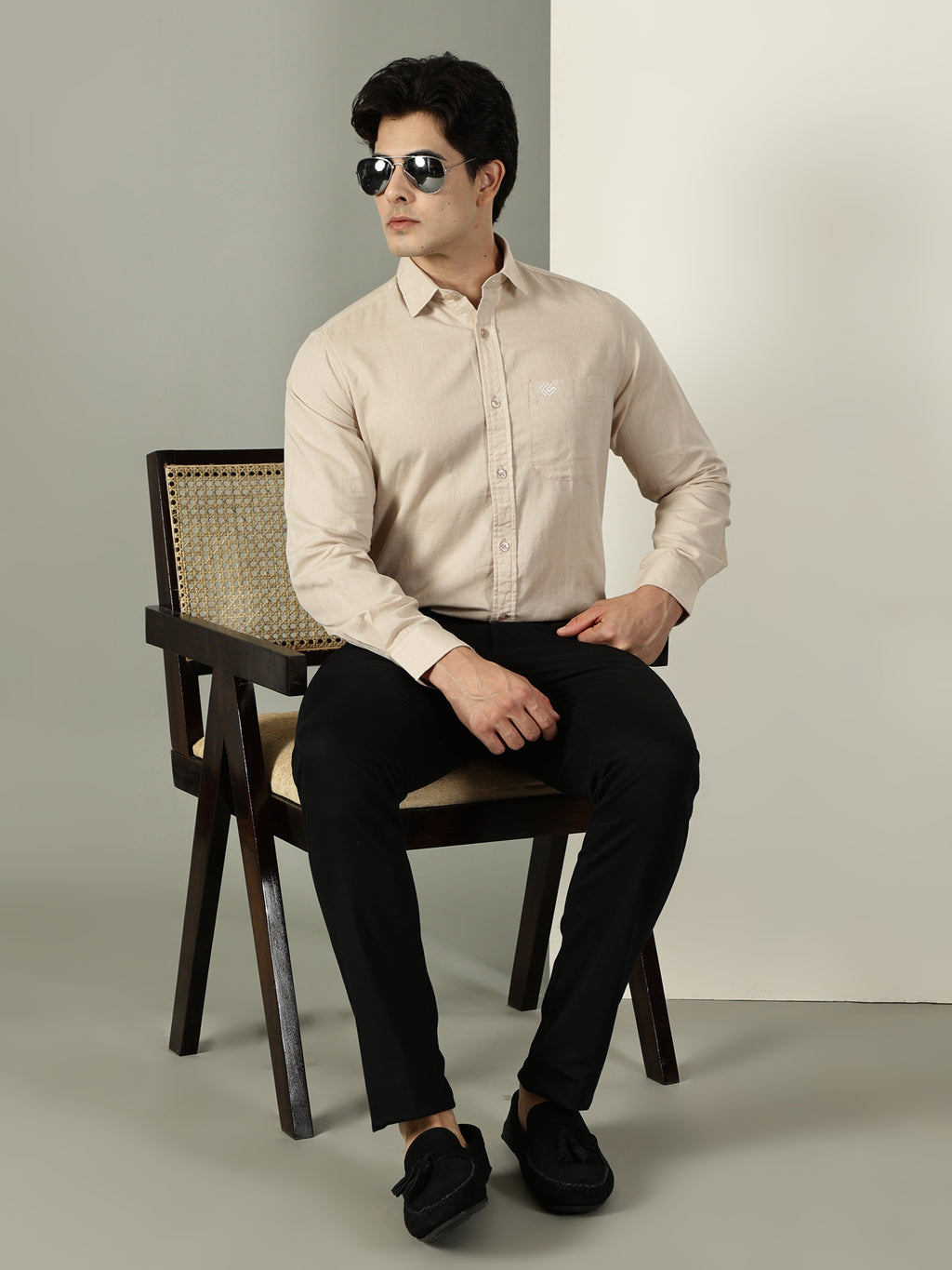 Beige Cotton Linen Signature Shirt