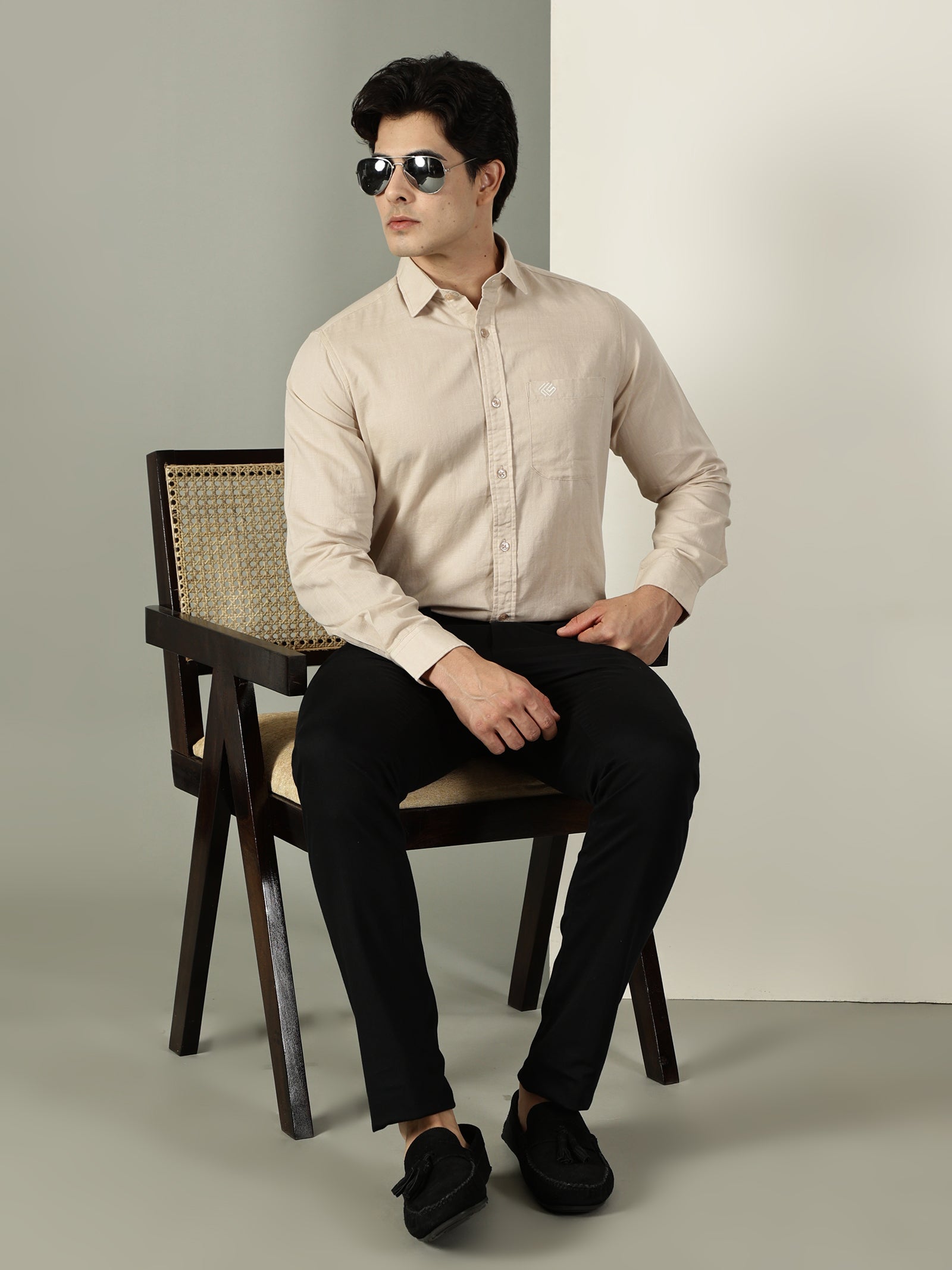 Beige Cotton Linen Signature Shirt