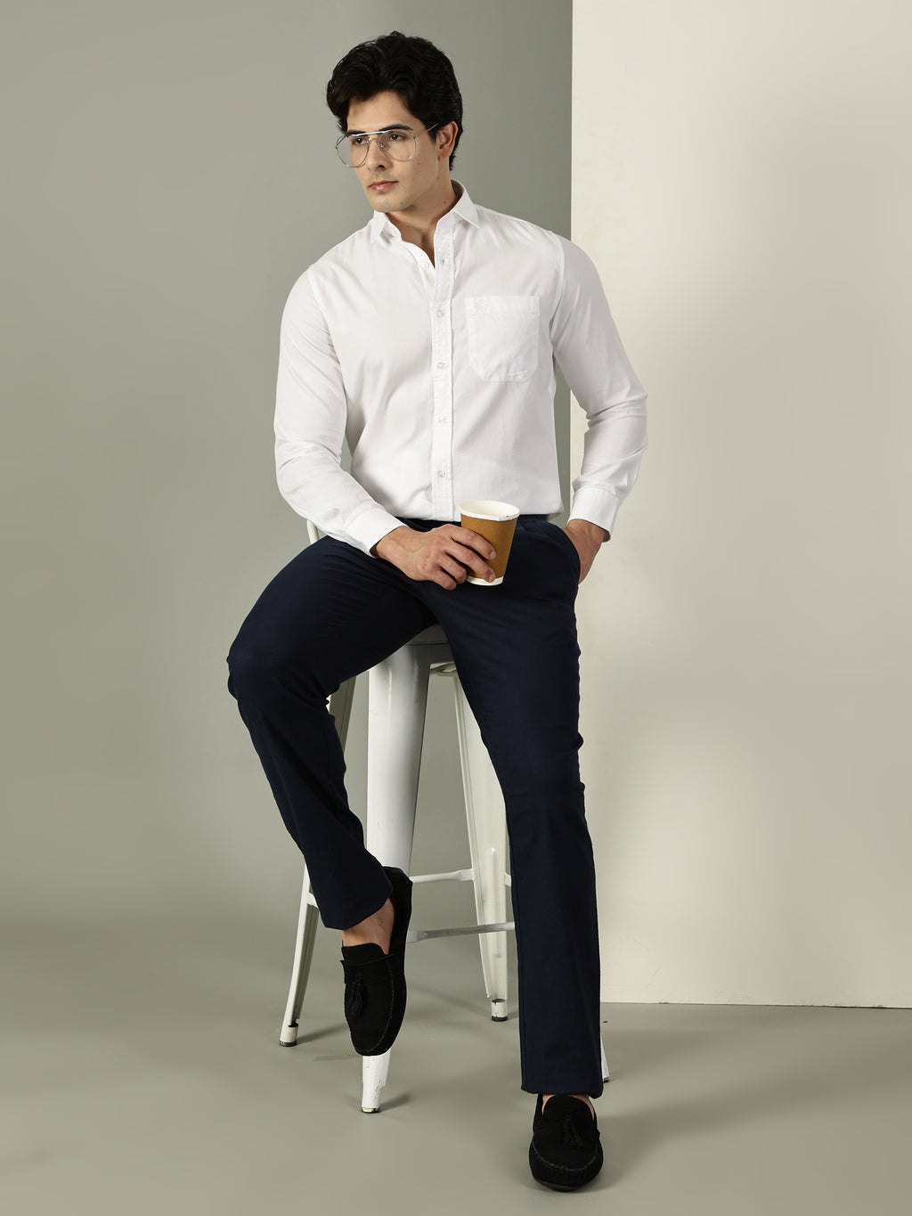 50’s Dobby Premium Cotton White Shirt