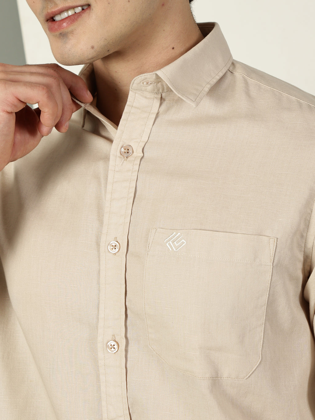 Beige Cotton Linen Signature Shirt