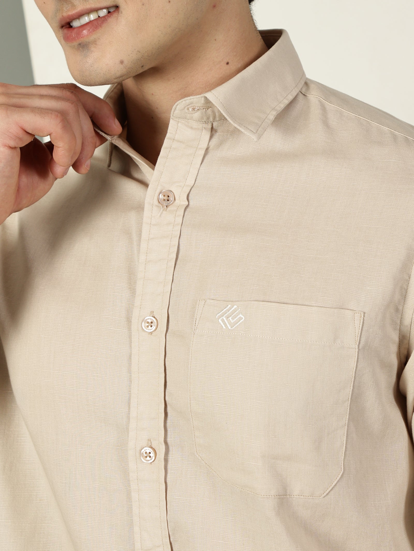Beige Cotton Linen Signature Shirt