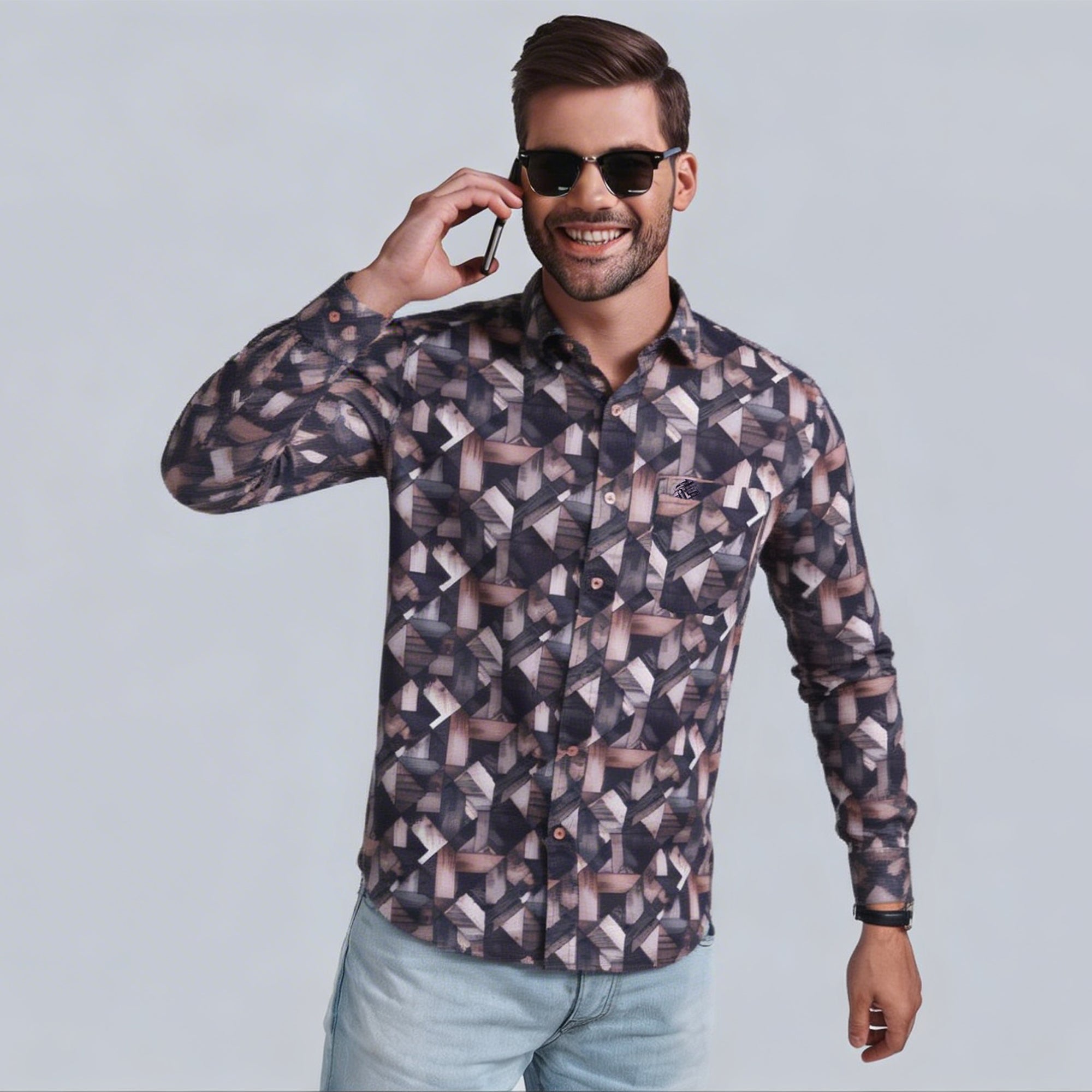 60’s Satin Digital Print Premium Cotton Shirt-thumbmail-3