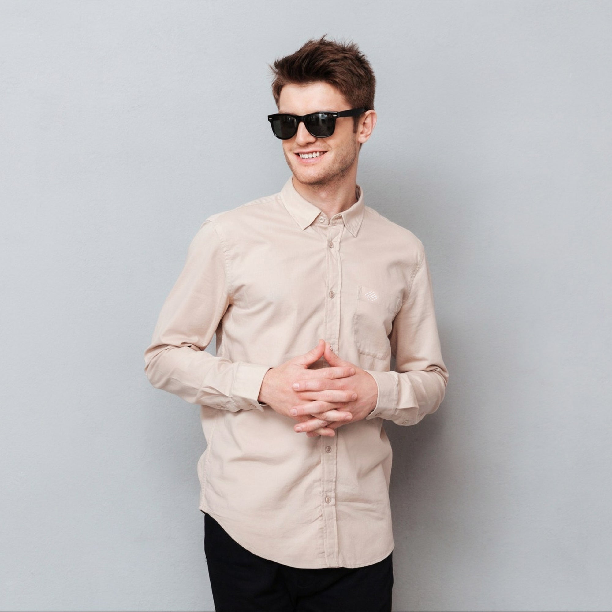 Beige Cotton Linen Signature Shirt-thumbmail-3